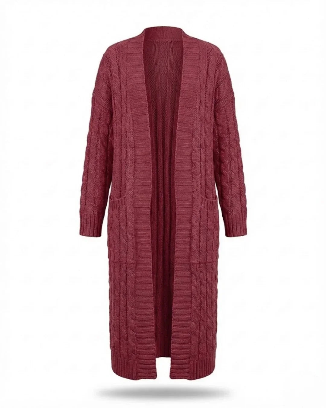 Indira™ | Extra-Long Cable-Knit Pocket Cardigan