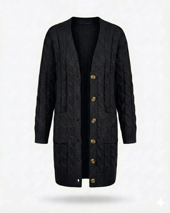 Kiana™ | Cable-Knit Buttoned Mid-Length Cardigan