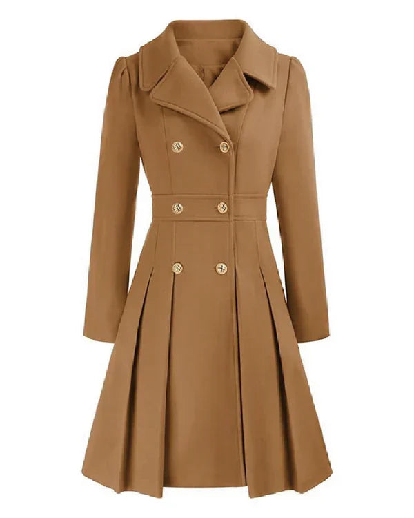 Sofia™ | Gold-Buttoned Double-Breasted Fit-and-Flare Coat