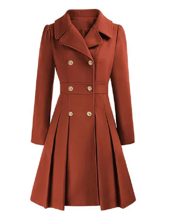 Sofia™ | Gold-Buttoned Double-Breasted Fit-and-Flare Coat