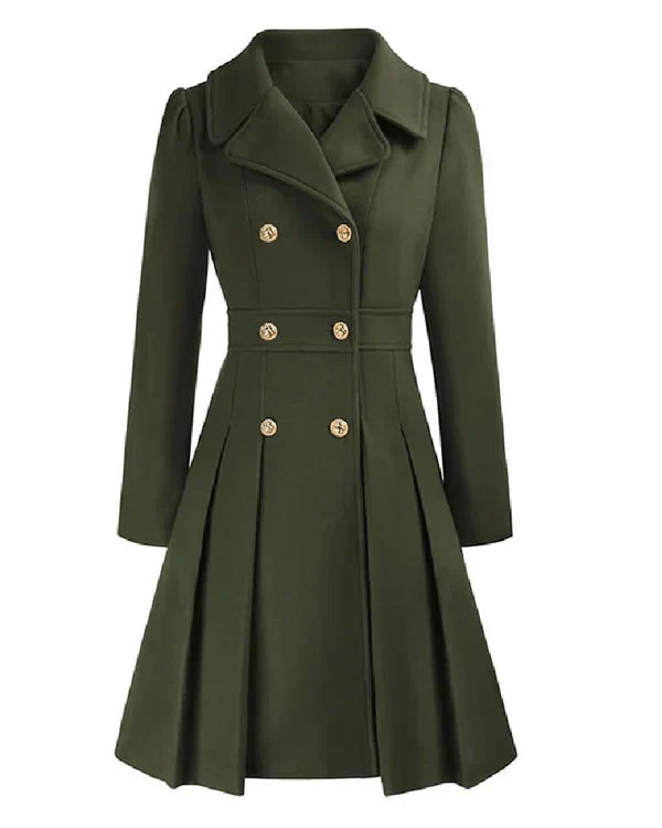 Sofia™ | Gold-Buttoned Double-Breasted Fit-and-Flare Coat