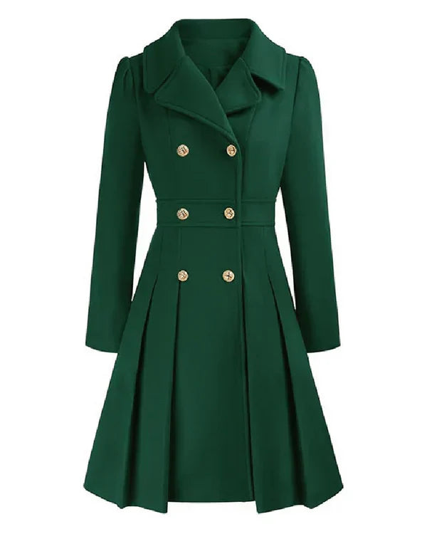 Sofia™ | Gold-Buttoned Double-Breasted Fit-and-Flare Coat
