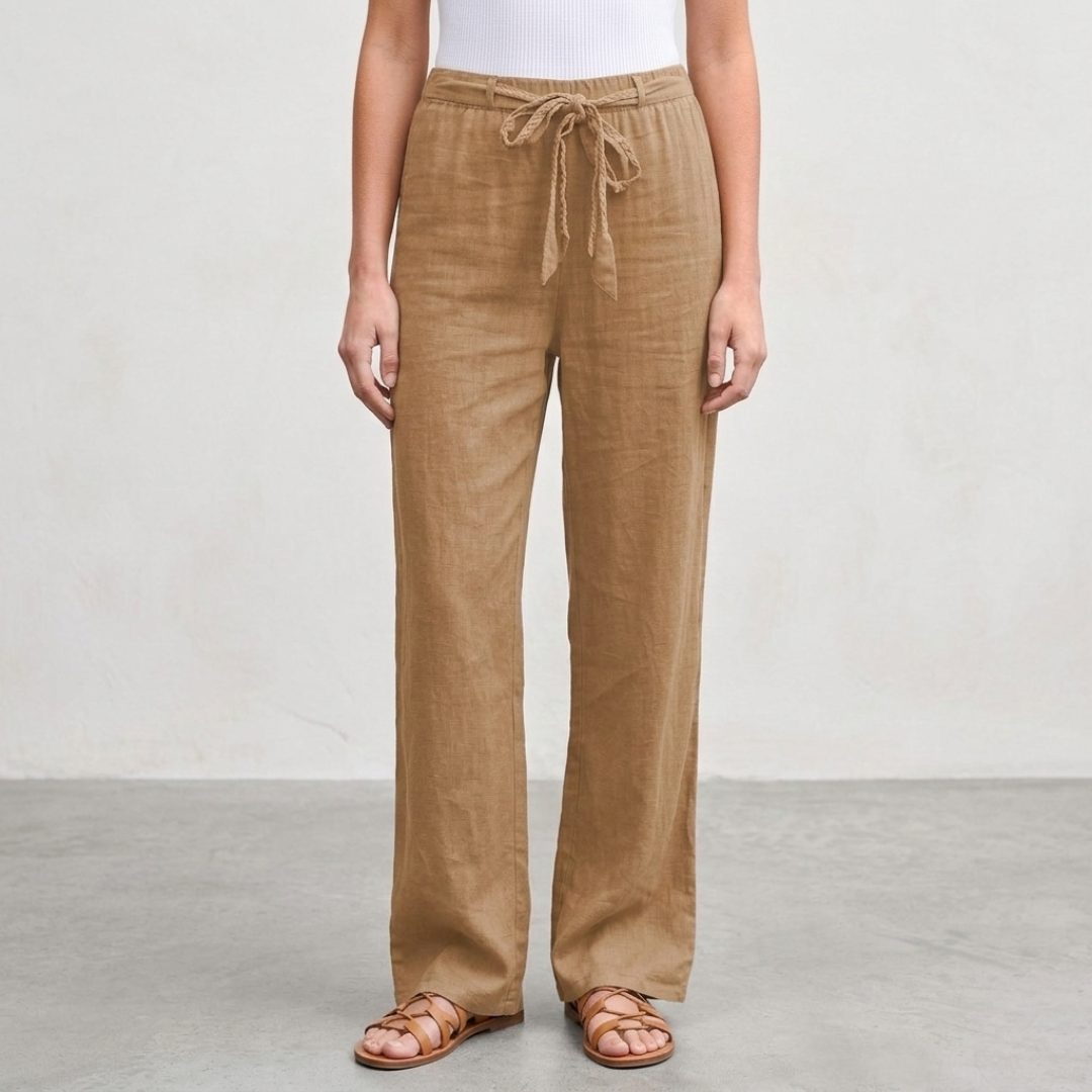 Effortless Relaxed-Fit Tie-Waist Linen Trousers