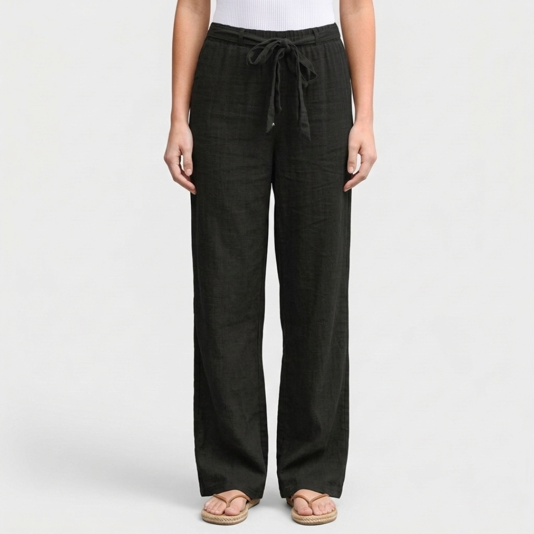 Effortless Relaxed-Fit Tie-Waist Linen Trousers