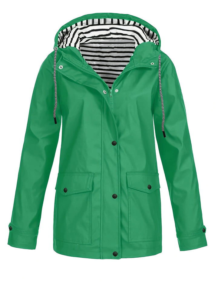 Zelda™ | Striped-Lined Drawstring Hooded Rain Parka Jacket