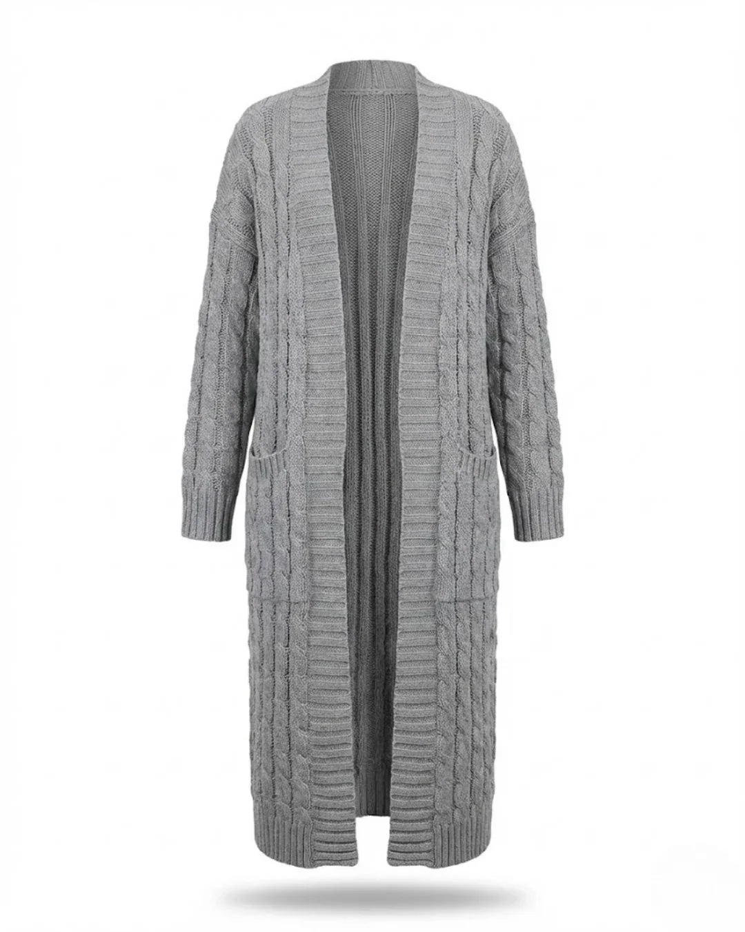 Indira™ | Extra-Long Cable-Knit Pocket Cardigan