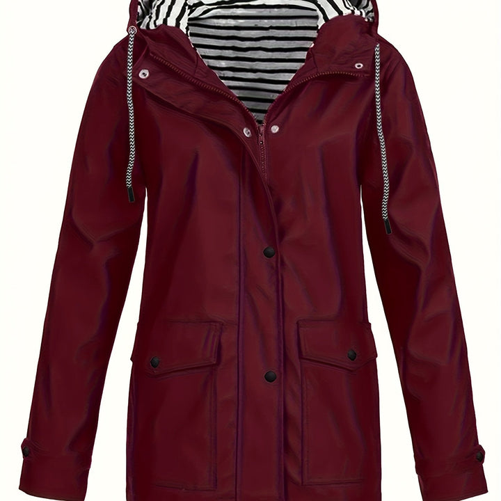 Zelda™ | Striped-Lined Drawstring Hooded Rain Parka Jacket