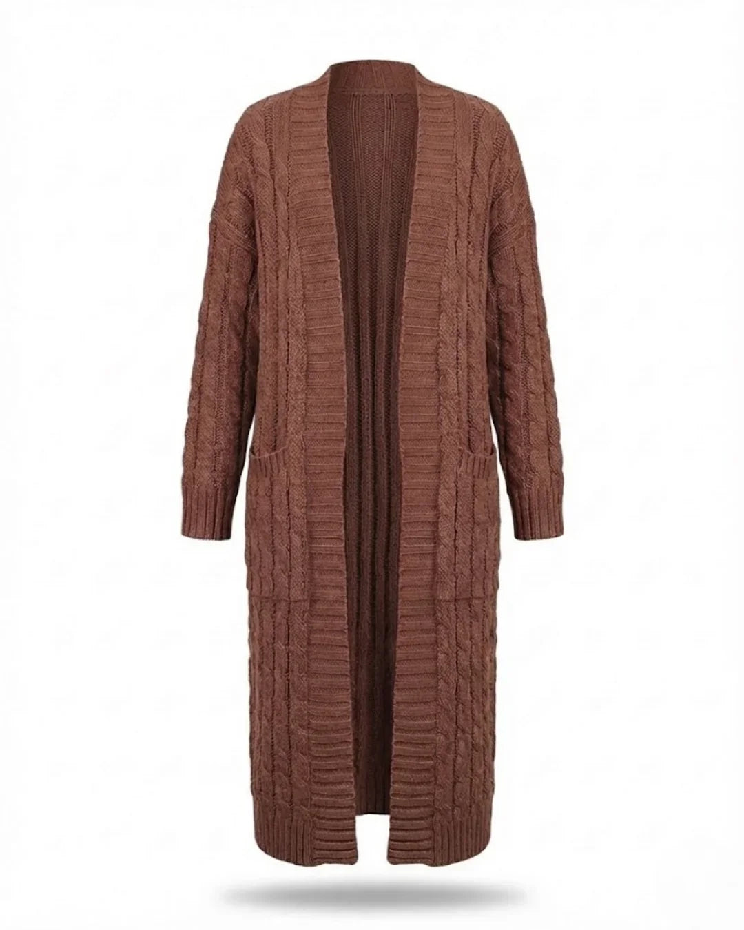 Indira™ | Extra-Long Cable-Knit Pocket Cardigan