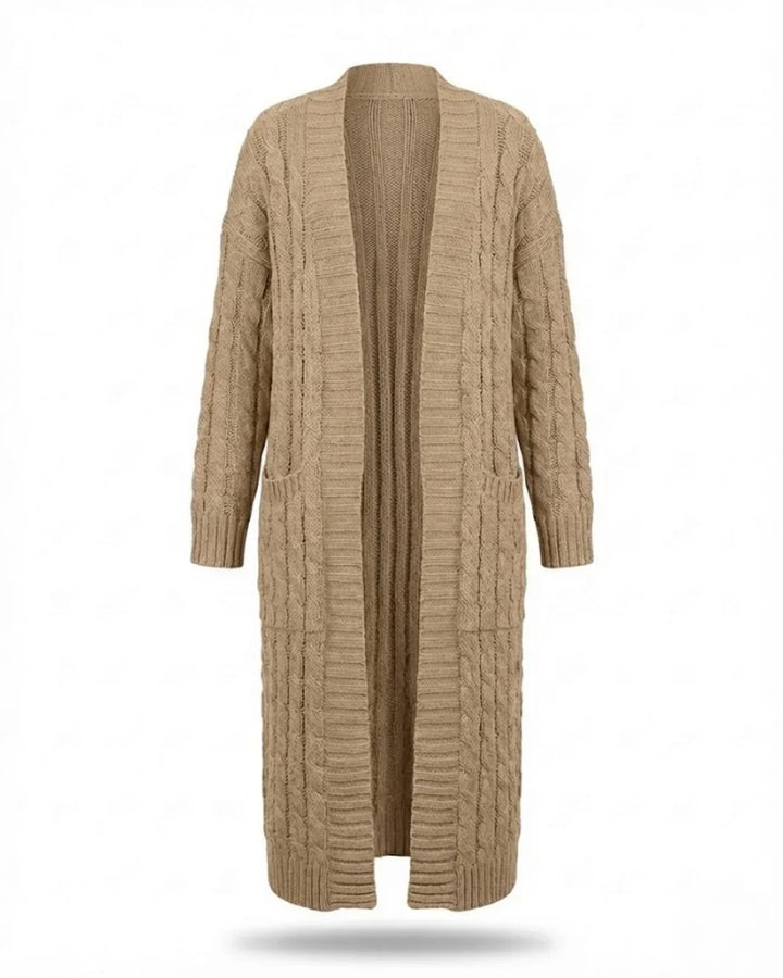Indira™ | Extra-Long Cable-Knit Pocket Cardigan