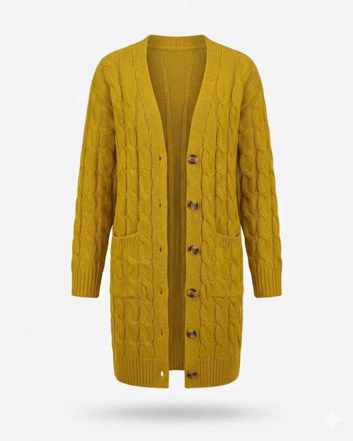 Kiana™ | Cable-Knit Buttoned Mid-Length Cardigan