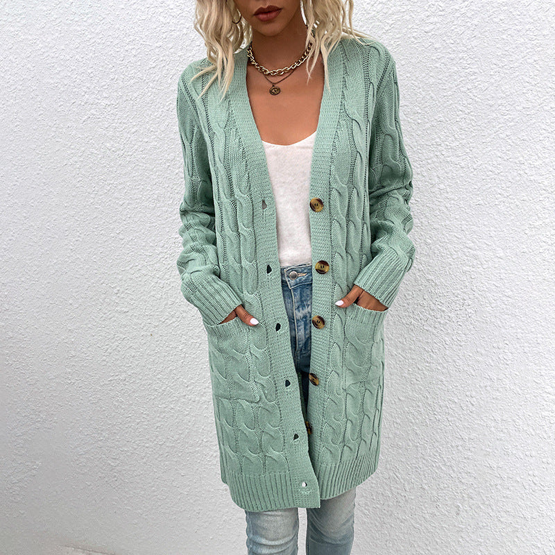 Kiana™ | Cable-Knit Buttoned Mid-Length Cardigan