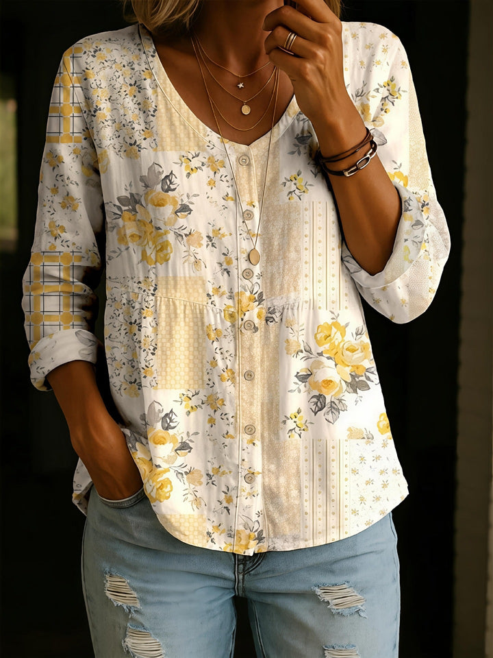 Wildflower Print Boho Button Blouse