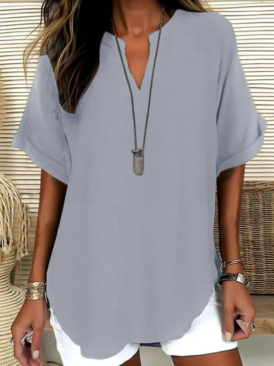 V-Neck Casual Loose-Fit Chiffon Blouse