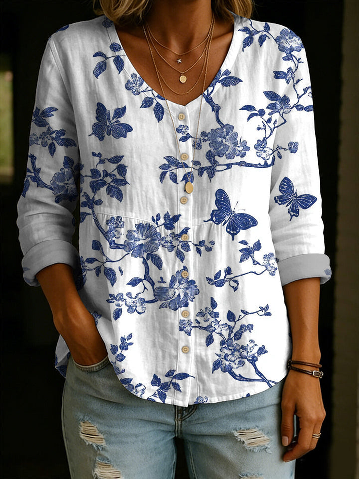 Wildflower Print Boho Button Blouse