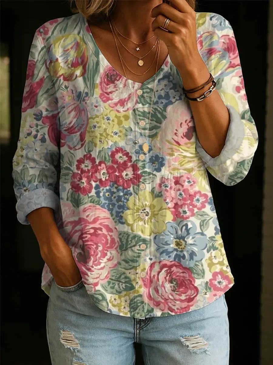 Wildflower Print Boho Button Blouse