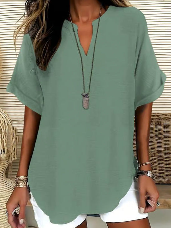 V-Neck Casual Loose-Fit Chiffon Blouse