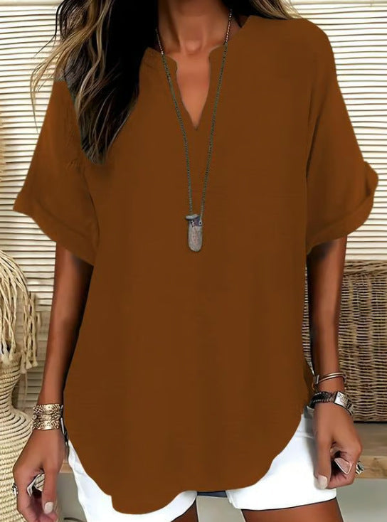 V-Neck Casual Loose-Fit Chiffon Blouse