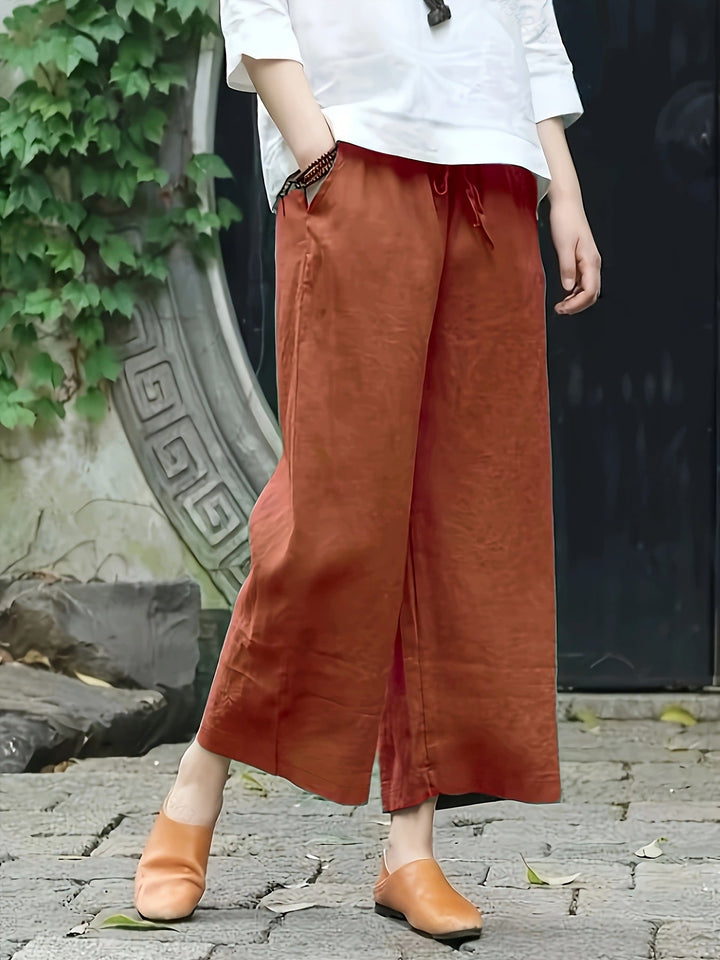 Casual Solid Wide-Leg Pants