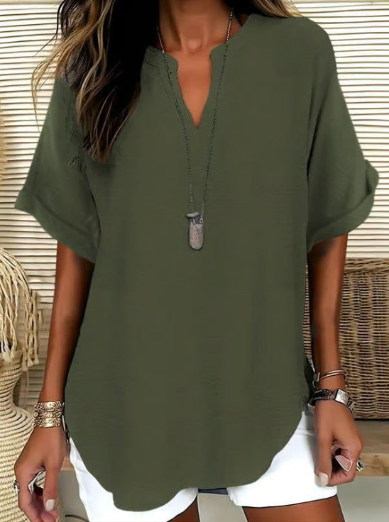 V-Neck Casual Loose-Fit Chiffon Blouse
