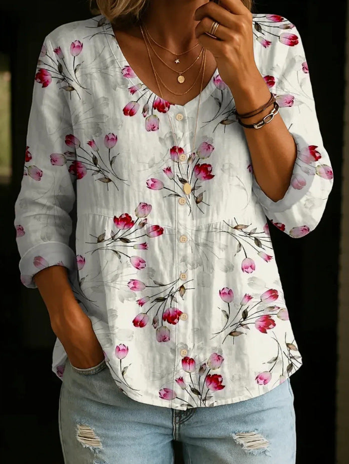 Wildflower Print Boho Button Blouse