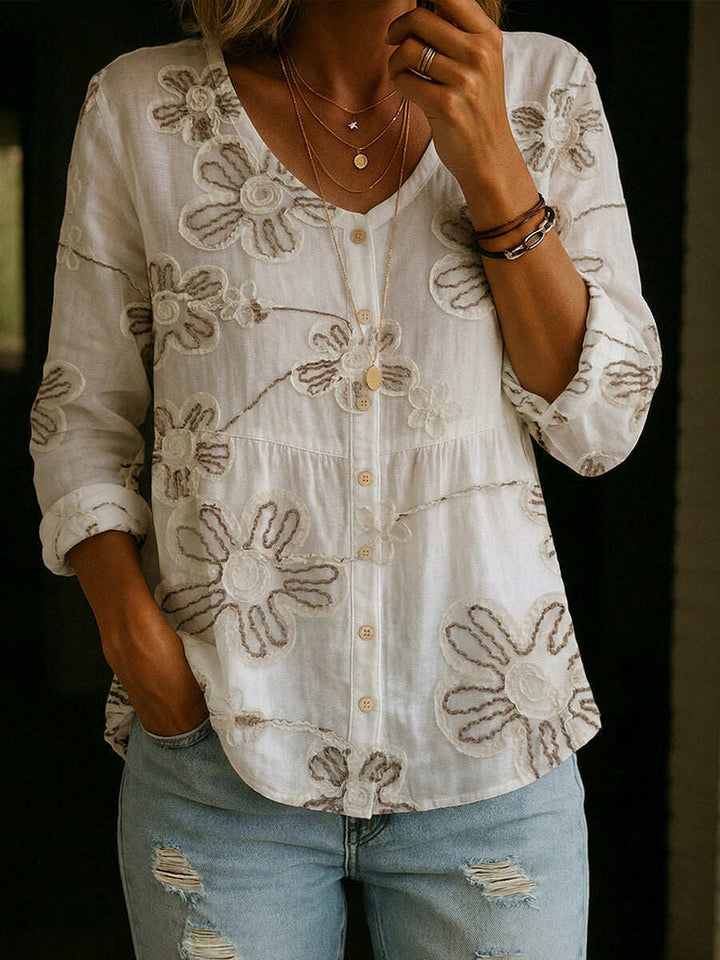 Wildflower Print Boho Button Blouse