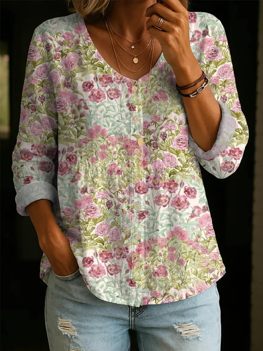 Wildflower Print Boho Button Blouse