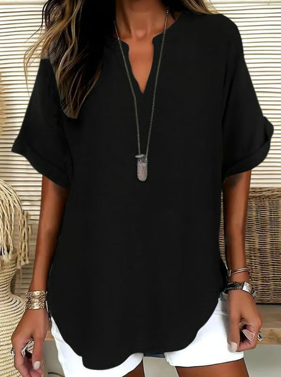 V-Neck Casual Loose-Fit Chiffon Blouse