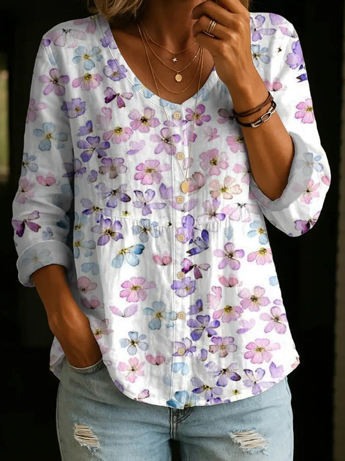 Wildflower Print Boho Button Blouse