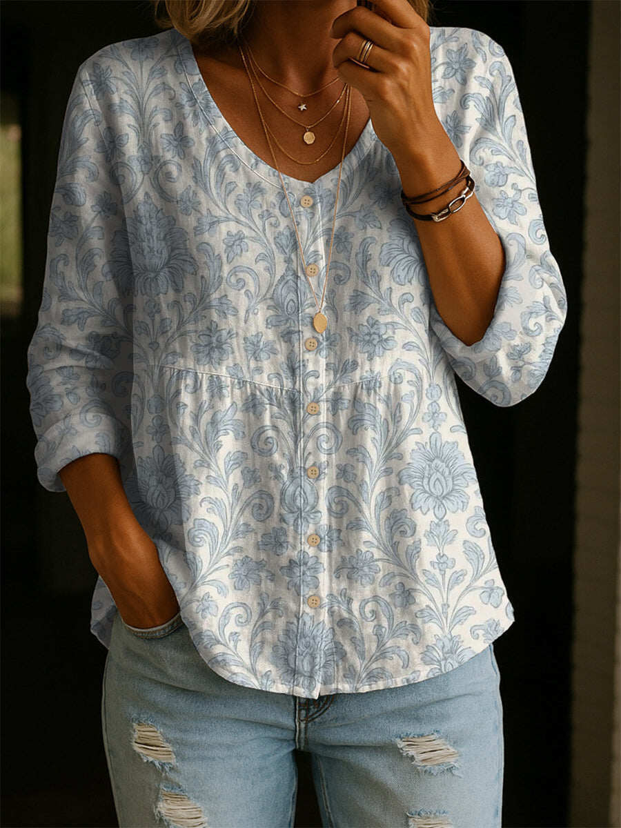 Wildflower Print Boho Button Blouse