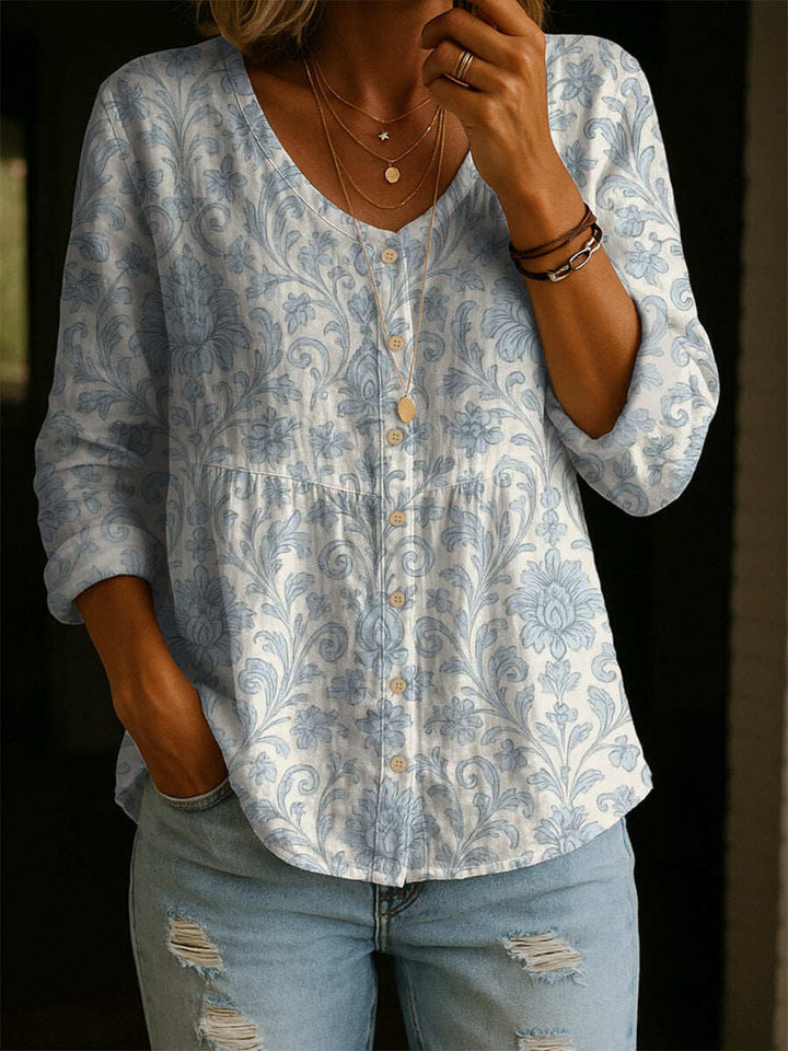 Wildflower Print Boho Button Blouse