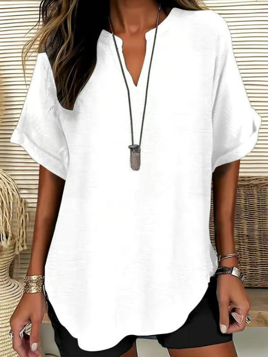 V-Neck Casual Loose-Fit Chiffon Blouse