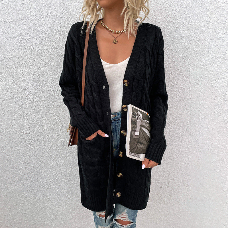 Kiana™ | Cable-Knit Buttoned Mid-Length Cardigan