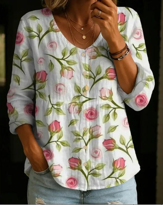 Wildflower Print Boho Button Blouse