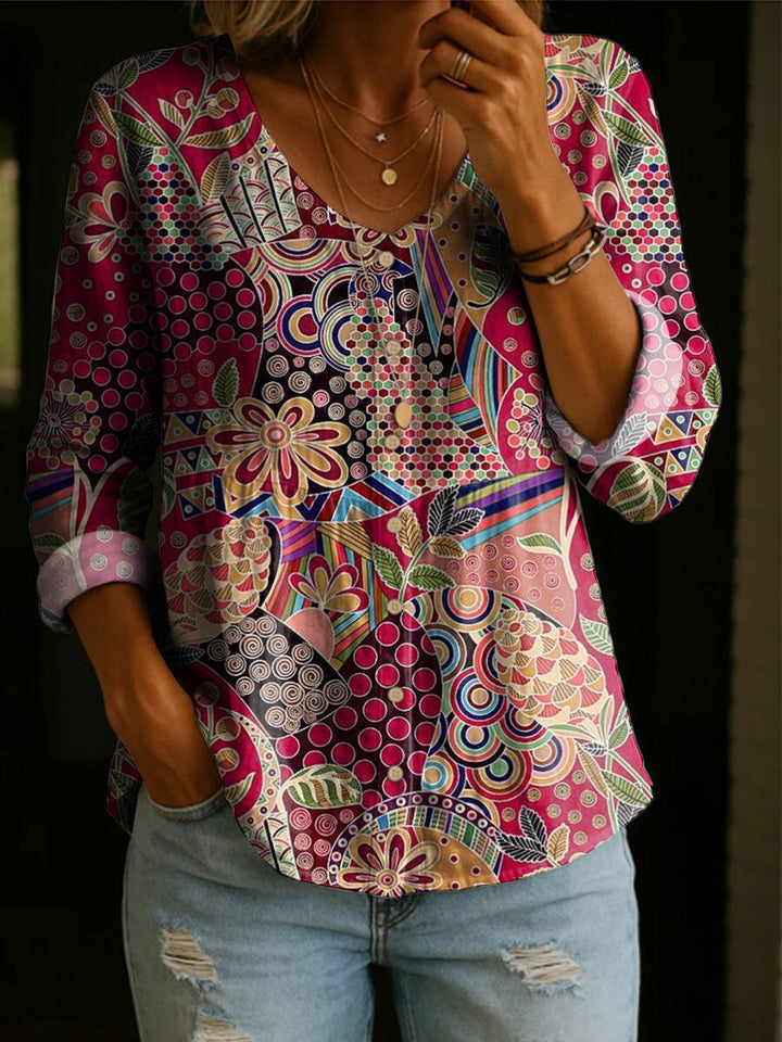 Wildflower Print Boho Button Blouse