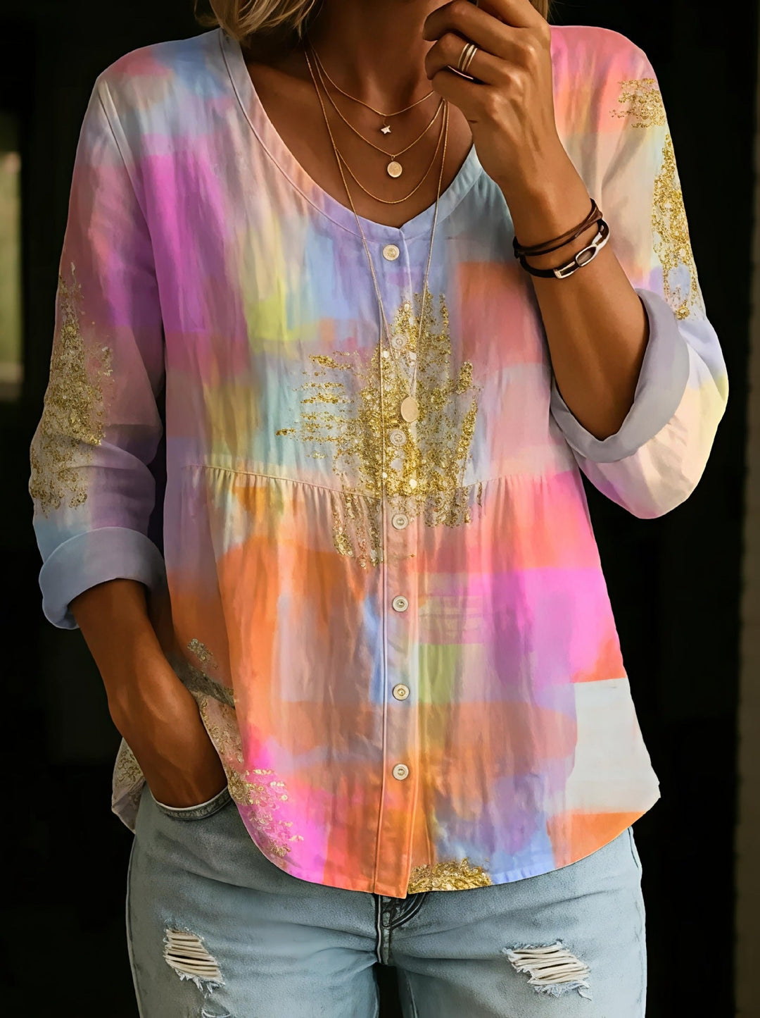 Wildflower Print Boho Button Blouse