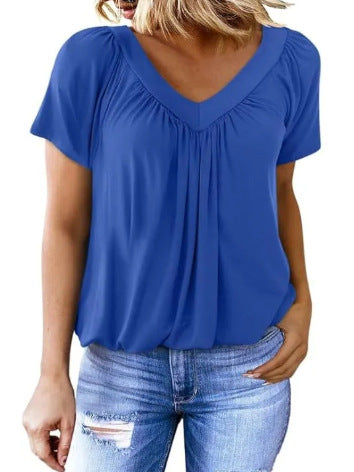 Ruched V-Neck Casual Loose-Fit Blouse