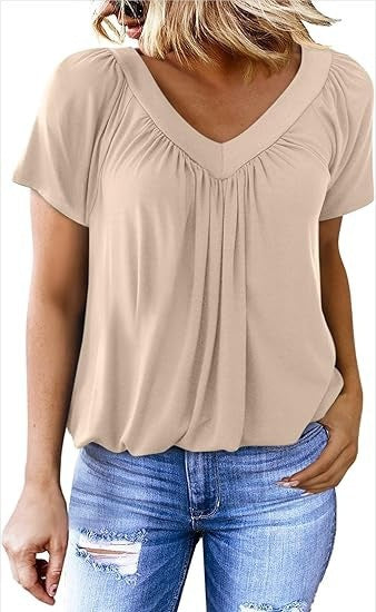 Ruched V-Neck Casual Loose-Fit Blouse