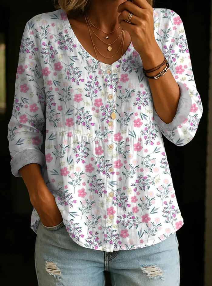 Wildflower Print Boho Button Blouse