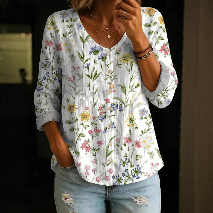 Wildflower Print Boho Button Blouse