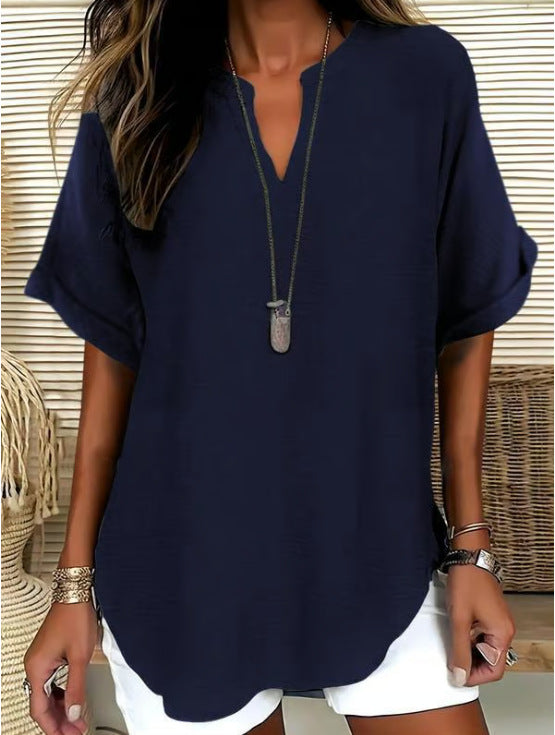 V-Neck Casual Loose-Fit Chiffon Blouse
