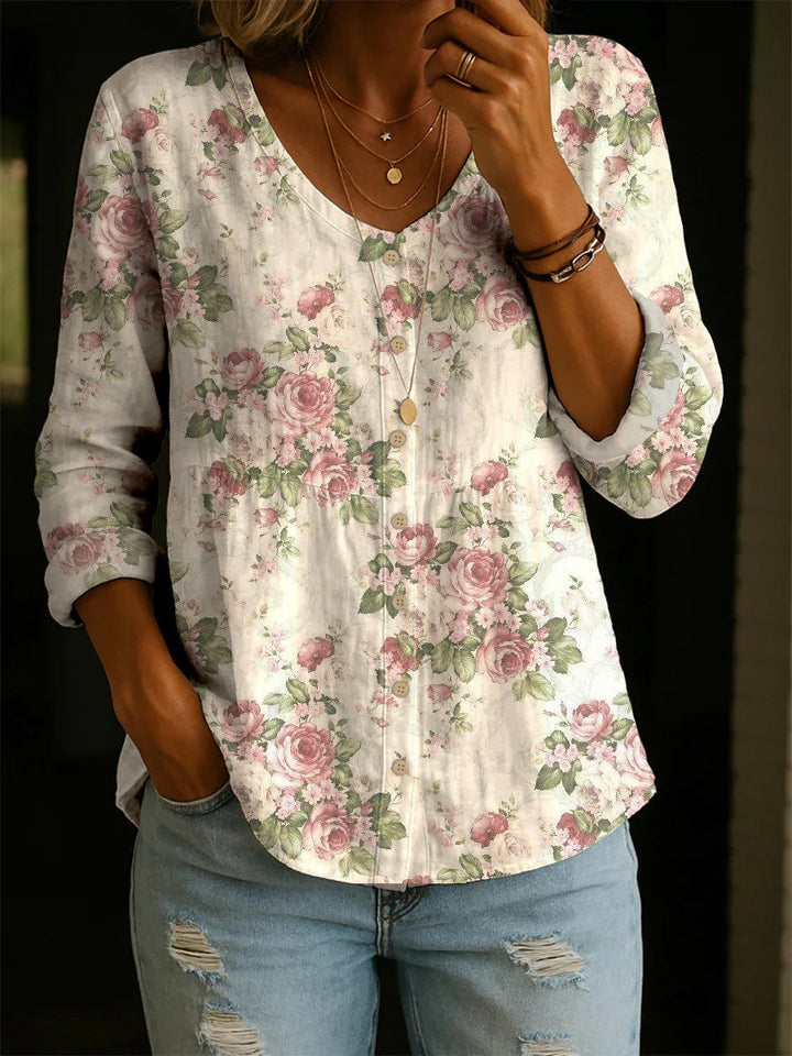 Wildflower Print Boho Button Blouse