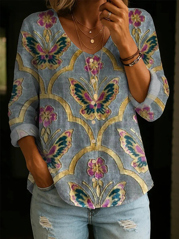 Wildflower Print Boho Button Blouse