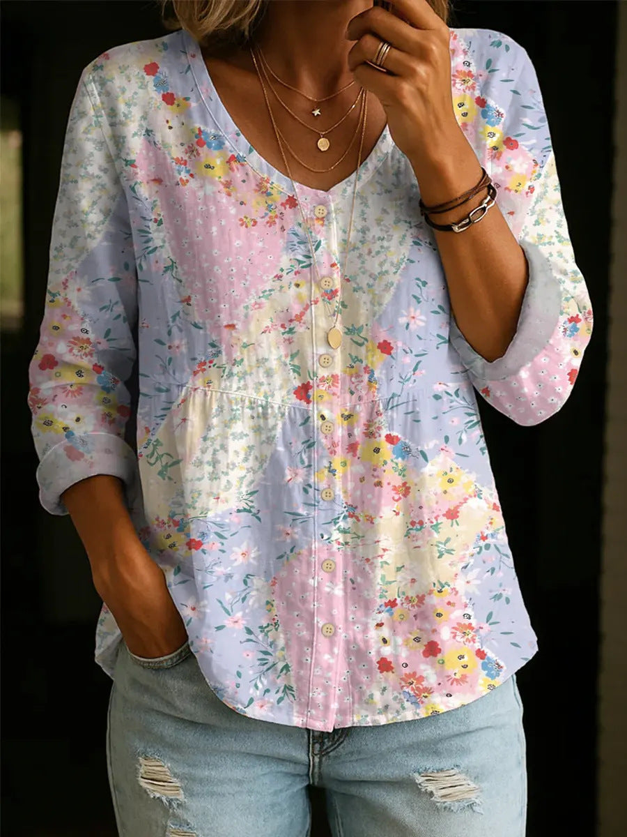 Wildflower Print Boho Button Blouse