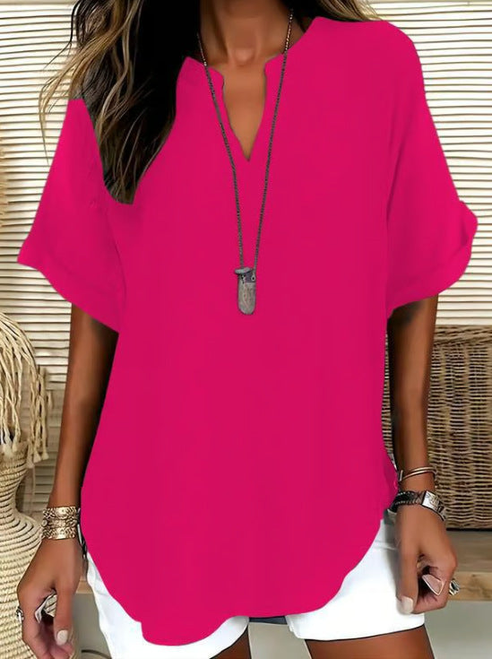 V-Neck Casual Loose-Fit Chiffon Blouse