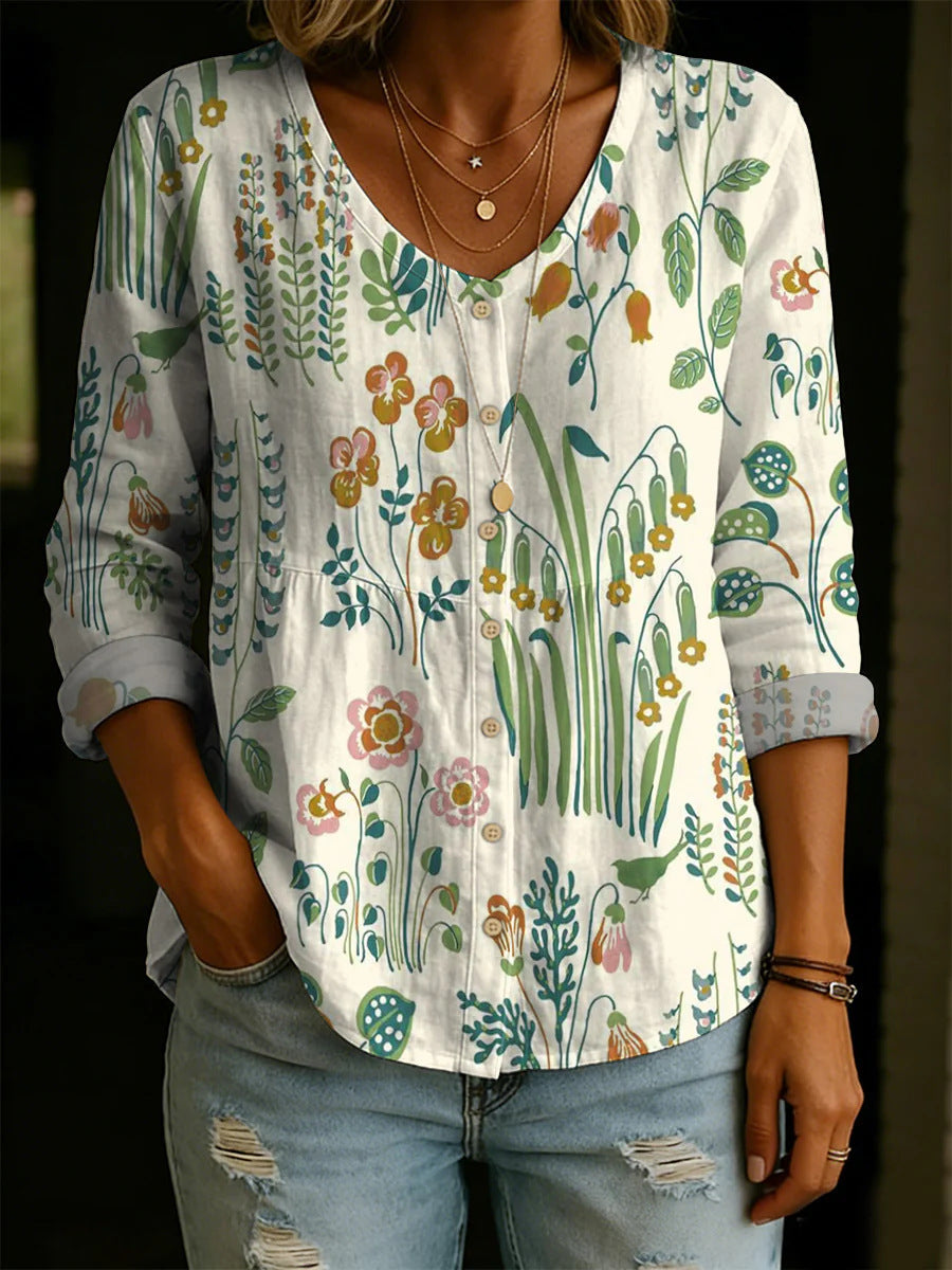 Wildflower Print Boho Button Blouse