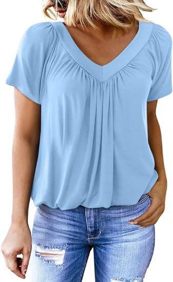 Ruched V-Neck Casual Loose-Fit Blouse