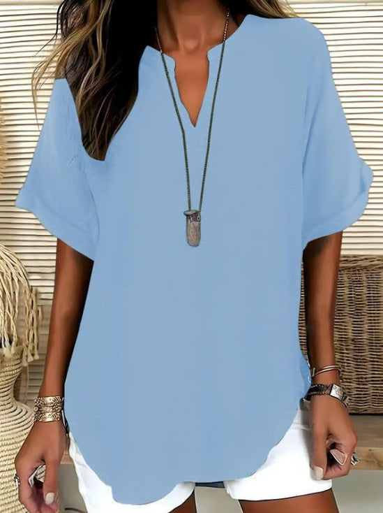 V-Neck Casual Loose-Fit Chiffon Blouse