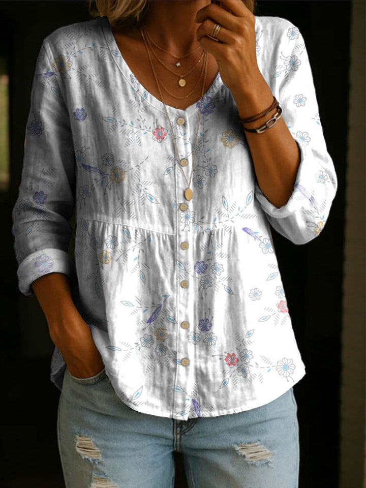 Wildflower Print Boho Button Blouse