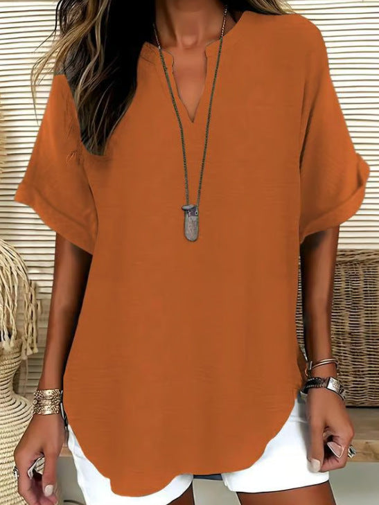 V-Neck Casual Loose-Fit Chiffon Blouse