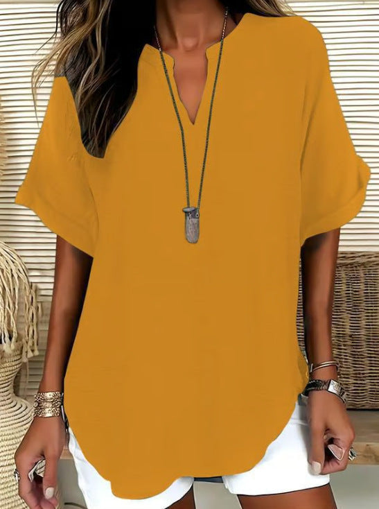 V-Neck Casual Loose-Fit Chiffon Blouse